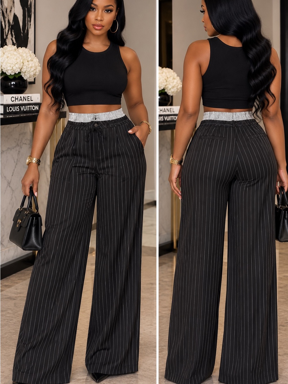 Madden Girl Black Pinstripe Wide Leg Pants